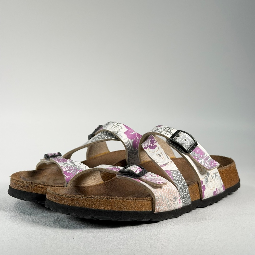 Birkenstock Birki's Salina Sandals Women 37 White Leather Floral Strappy Cork